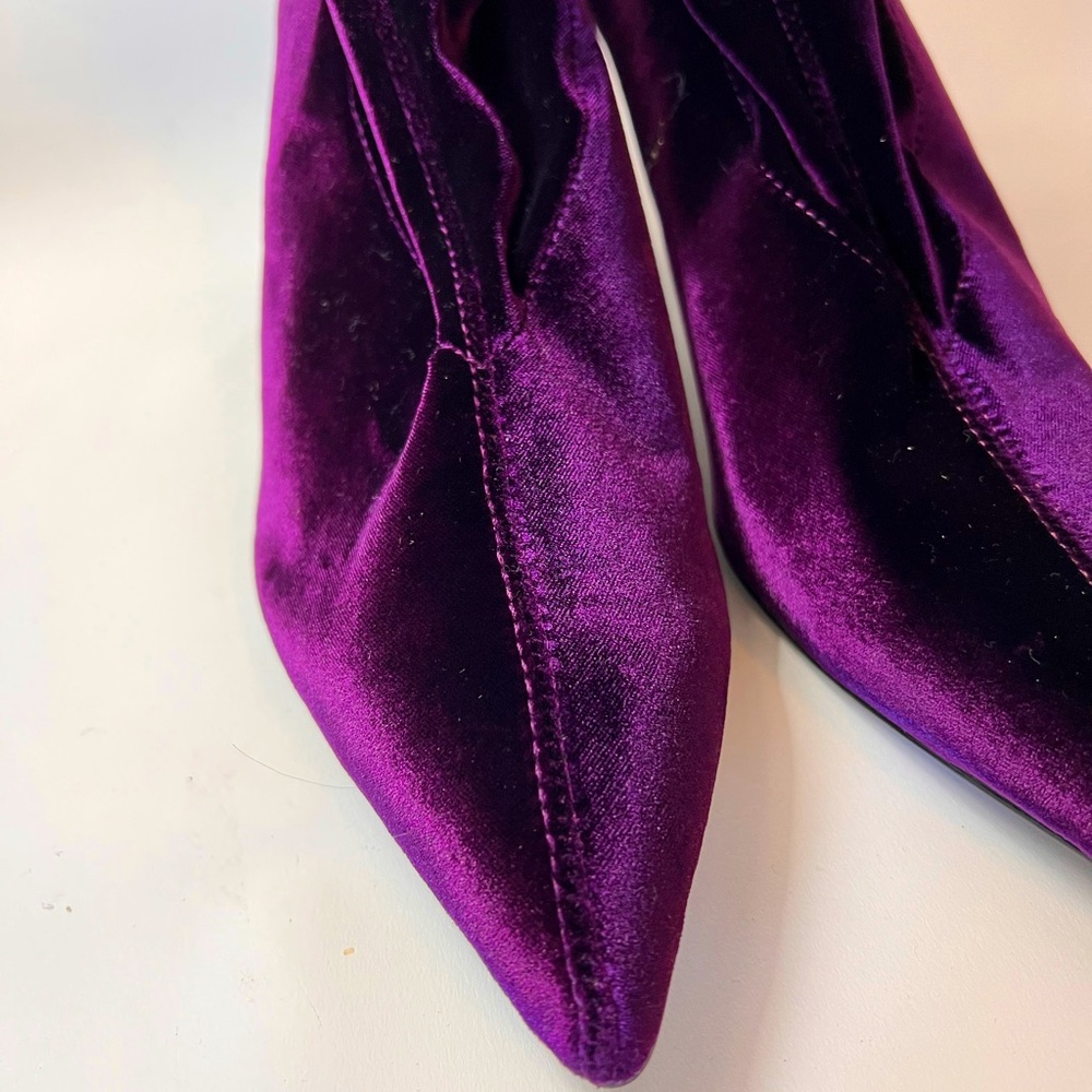 Dark purple velour stretch over the knee boots